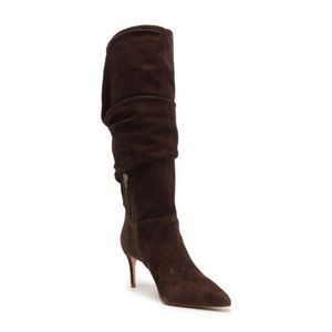 Schutz Ashlee Brown Suede Tall Slouch Boots with Zipper